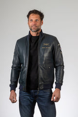 Blouson en cuir Royal Air Force Townsend bleu marine Homme
