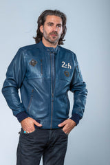 Blouson en cuir 24H Le Mans Travis bleu royal Homme