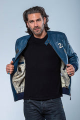 Blouson en cuir 24H Le Mans Travis bleu royal Homme
