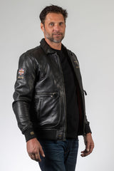 Blouson en cuir Royal Air Force Trenchard noir Homme