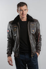 Blouson pilote en cuir Royal Air Force Vickers marron foncé Homme