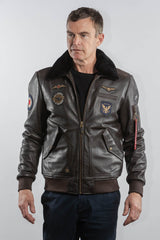 Blouson pilote en cuir Royal Air Force Vickers marron foncé Homme