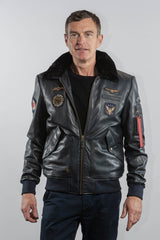 Blouson pilote en cuir Royal Air Force Vickers bleu marine Homme
