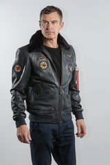Blouson pilote en cuir Royal Air Force Vickers bleu marine Homme