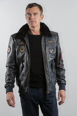 Blouson pilote en cuir Royal Air Force Vickers bleu marine Homme