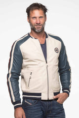 Blouson en cuir Steve McQueen Walt ecru Homme