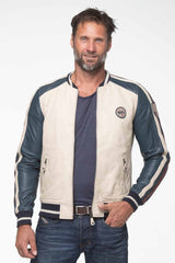 Blouson en cuir Steve McQueen Walt ecru Homme