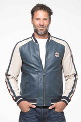 Blouson en cuir Steve McQueen Walt bleu royal Homme