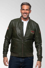 Blouson en cuir Steve McQueen Burt kaki foncé Homme