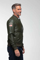 Blouson en cuir Steve McQueen Burt kaki foncé Homme