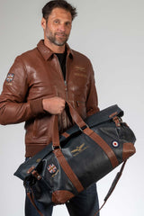 Royal Air Force Bader 72H Navy Blue Leather Travel Bag