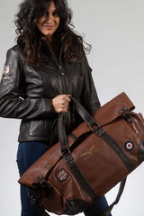 Sac de voyage en cuir Royal Air Force Bader 72H marron tortoise Homme