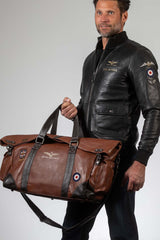 Sac de voyage en cuir Royal Air Force Bader 72H marron tortoise Homme