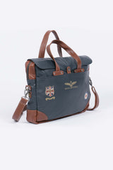 Men's Royal Air Force Crooks navy blue leather satchel