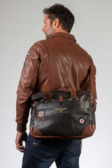 Men's Royal Air Force Crooks dark brown leather satchel