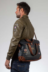 Men's Royal Air Force Crooks navy blue leather satchel