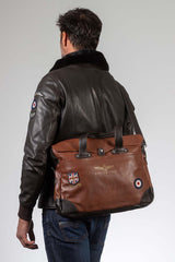 Men's Royal Air Force Crooks brown tortoise leather satchel