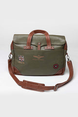 Men's Royal Air Force Crooks dark khaki leather satchel