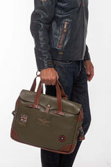 Men's Royal Air Force Crooks dark khaki leather satchel
