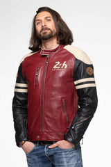 Leather jacket 24h Le Mans Falcon dark red Man