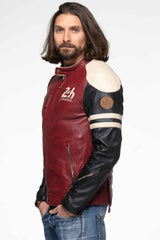 Leather jacket 24h Le Mans Falcon dark red Man