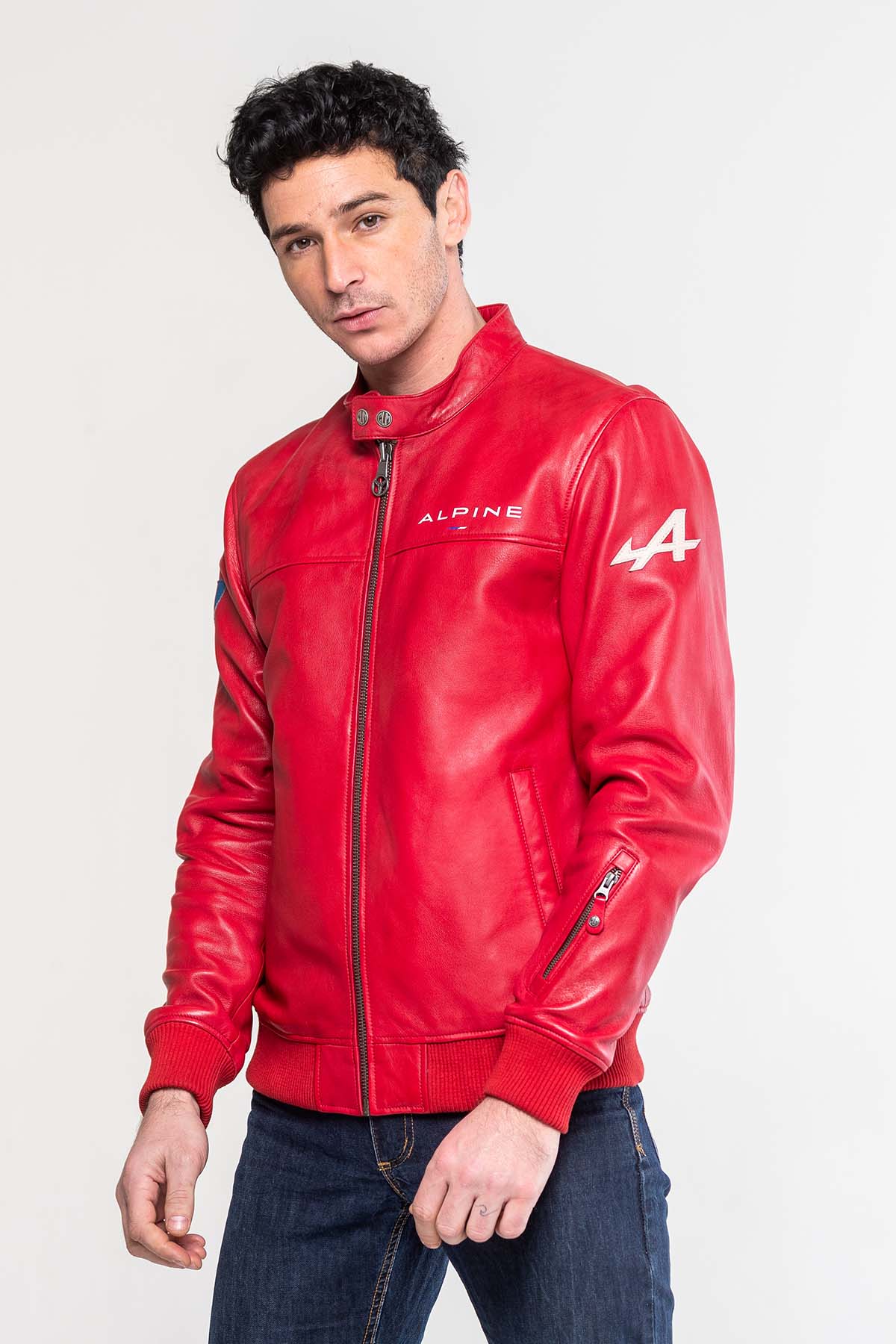 Homme Red Racing Jacket Blouson en cuir Alpine Jean rouge racing Homme – Classic Legend Motors
