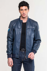 Men’s Alpine Jean leather jacket royal blue
