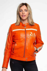 Blouson en cuir 24h Le Mans Hotroad orange Femme