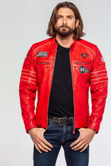 Leather jacket 24H Le Mans Iron red Man