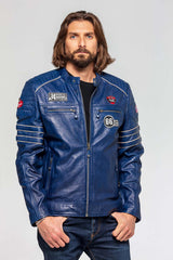 Blouson en cuir 24H Le Mans Iron bleu royal Homme