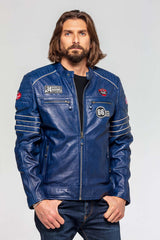 Men's 24H Le Mans Iron leather jacket royal blue