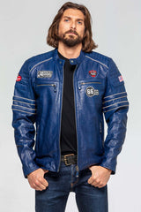 Men's 24H Le Mans Iron leather jacket royal blue