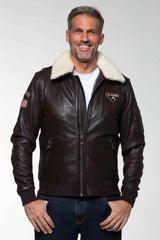 Blouson en cuir Steve McQueen John marron foncé Homme