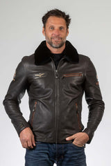 Blouson en cuir Royal Air Force Lecluse marron foncé Homme