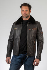 Blouson en cuir Royal Air Force Lecluse marron foncé Homme