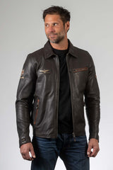 Blouson en cuir Royal Air Force Lecluse marron foncé Homme