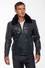 Men's Royal Air Force Lecluse navy blue leather jacket
