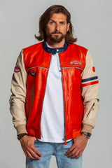 Leather jacket 24H Le Mans Miles orange/ecru Men