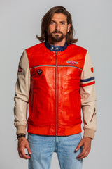 Leather jacket 24H Le Mans Miles orange/ecru Men