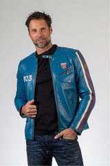 Leather jacket 24H Le Mans 1923 Marne blue ocean Man