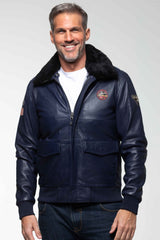 Blouson en cuir Steve McQueen Peter bleu royal Homme
