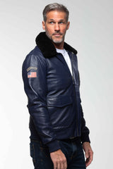 Blouson en cuir Steve McQueen Peter bleu royal Homme