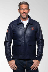 Blouson en cuir Steve McQueen Peter bleu royal Homme