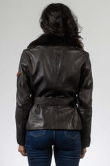 Blouson en cuir Royal Air Force Spitfire 2 marron foncé Femme