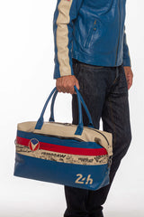 Michel Vaillant Steve 48h leather travel bag in Vaillant blue