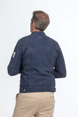 Blouson en cuir Steve McQueen Tom bleu royal nubuck Homme