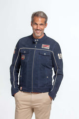Blouson en cuir Steve McQueen Tom bleu royal nubuck Homme