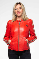 Leather jacket 24H Le Mans Trassy shiny red Woman 