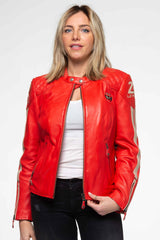 Leather jacket 24H Le Mans Trassy shiny red Woman 