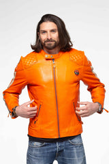 Leather jacket 24H Le Mans Trophy orange Man